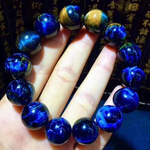 16.5mm Natural Blue Pietersite Women Bracelet Men Gemstone Round Beads Namibia Chatoyant Cat Eye Certificate AAAAA