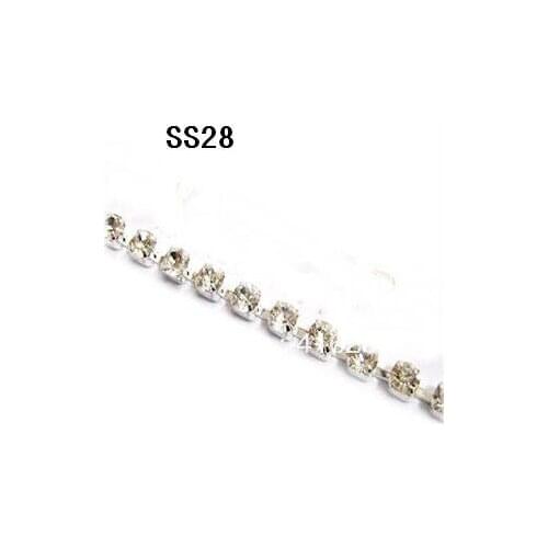 Free shipping!Crystal chain Rhinestone cup chain,ss28(6mm) Crystal stone,Silver base,10yards/set, garment accessories