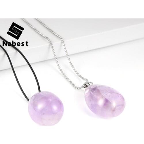 Women 30-42cm Large Natural Irregular Gem Stone Amethysts Pendant Necklace Purple Crystal Waxed Cord Clavicle Chain Jewelry