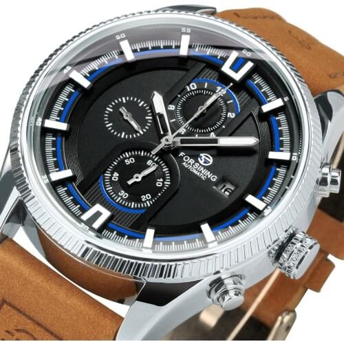 Forsining Watches Mens 2020 Automatic Mechanical Watch For Men Sport Army Leather Strap Luminous Calendar Clocks часы мужские