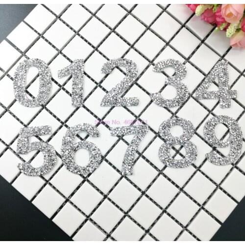 By DHL 100pcs Number: 0 1 2 3 4 5 6 7 8 9 Hot fix Rhinestones Beaded Patch Applique Iron on Clothes Stickers Bicycle sticker