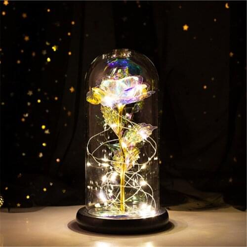 Artificial Eternal Rose LED Light Luminous Rose Flower In Glass Dome Wedding Decor Christmas Gift Romantic Valentines Day Gift