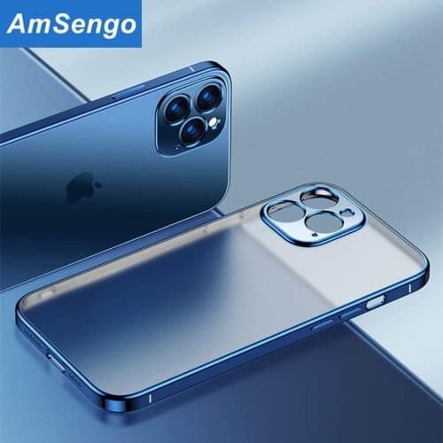 For iPhone 11 12Pro Max Mini XR X XS 7 8Plus SE 2020 phone case Plating Square Frame Matte Soft Silicone Case Transparent Cover