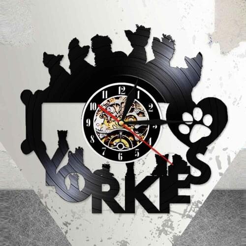 Yorkie Terrier Wall Clock Made Of Real Vinyl Record Pet Animal Dog Breed Pug Modern Night Light Lamp Kid Room Nursery Lamp Decor