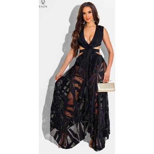 VAZN 2021 New Network Holiday Halter Off Shoulder Backless Long Dress Solid Young Sexy High Waist Women Maxi Dress Vestido