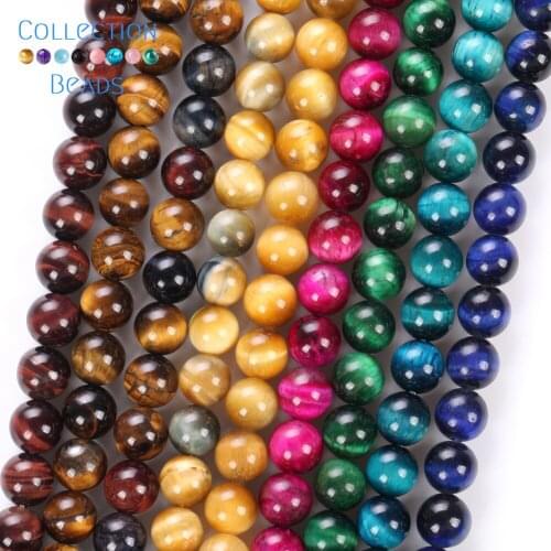 New Arrival Colorful Natural Tiger Eye Stones Beads Loose Round Beads For Jewelry Making 4-12MM DIY Bracelets Accessories 15"