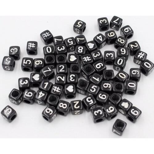 Size 6*6mm 100pcs/Lot Handmade Black Square Number/Letter Acrylic Beads for DIY Bracelet Necklace Random letter Gift