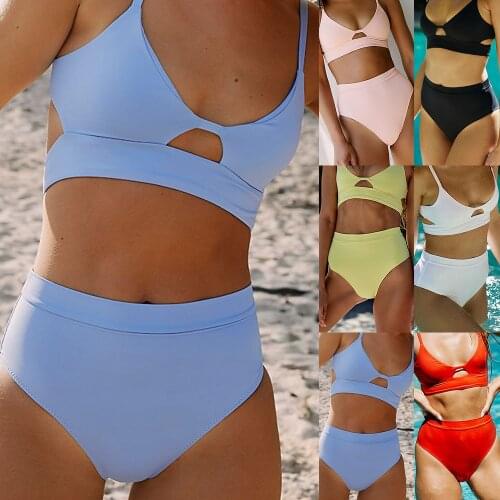Sexy Push Up Bikinis Set High Waist Swimsuit Swimwear Women 2021 Patchwork Biquini Ribbed Bathing Suits Summer Beachwear