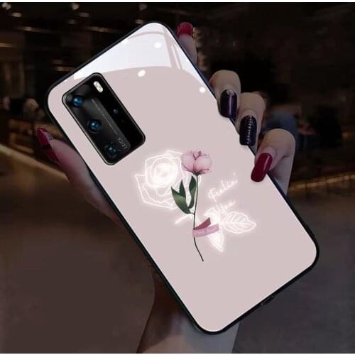 3D Hidden Rose Flower Glass Fundas Case For Huawei P20 P30 P40 Mate 20 30 40 Pro Plus Led Luminous Remind Incoming Bumper