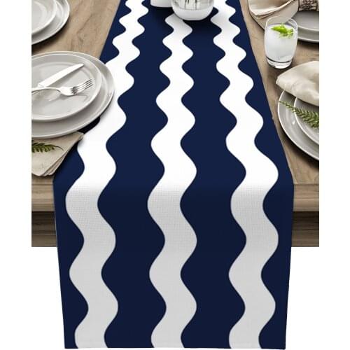 Navy Blue Ripple Waves Table Runner Luxury Wedding Decoration Table Cover Christmas Decoration Tablecloth