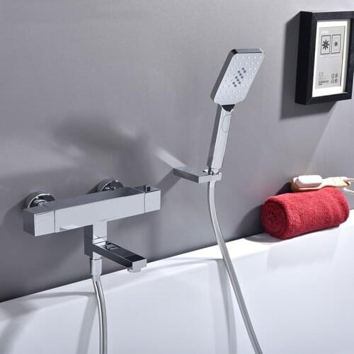 Waterfall bathtub thermostatic faucet,Wall Mounted Waterfall Bath Shower Mixer with holder and shower IS258
