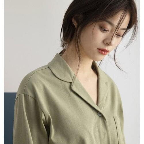 Womens Pajamas Spring Long Sleeve Loungewear Solid Color Two-piece Sleepwear Simple Cotton Night Wear Home Clothes Pijama Mujer