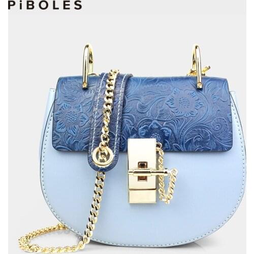 Cowhide Womens Shoulder Bag Genuine Leather Sling Bags For Ladies Handmade Crossbody Messenger Bag Iron Chain Travel Shopping