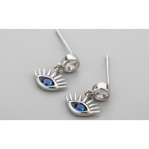 Punk 925 Sterling Silver Blue Eyes Shape Stud Earrings For Women Jewelry Elegant Party Accessories Prevent Allergy EH835