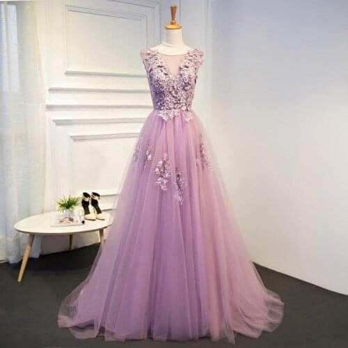 Robe Tulle Evening Dresses Long Women Ever Pretty Elegant A Line O Neck Lace Applique Formal Wedding Party Dress Вечерние Платья