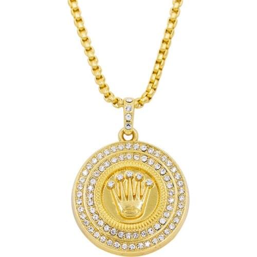 2020 Fashion Brand Crystal Hip hop Jewelry Woman Gold Color Micro Zircon Portrait Stainless Steel Pendant Necklace Bijoux Femme