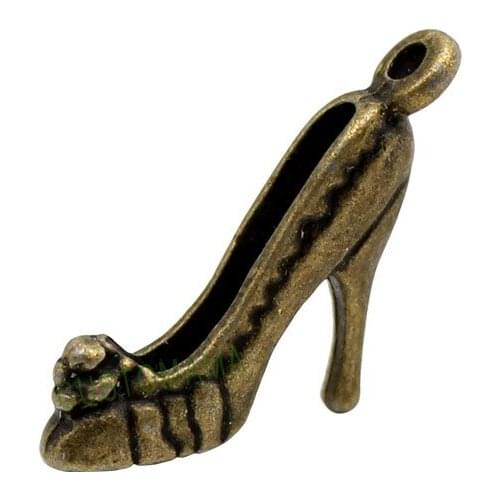 100pcs-Antique Bronze 3D High Heel Shoe Charms Pendant 17x14mm