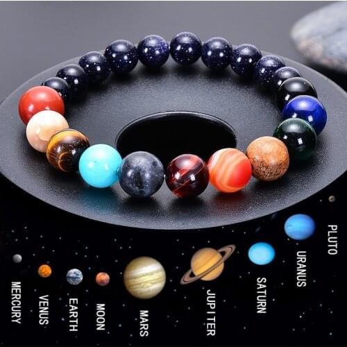 2019 Natural Blue Sand Eight Planet Bracelet Universe Galaxy Solar System Planet Bracelet Women Men Personality Bangle Gift