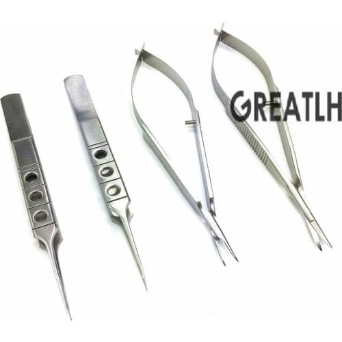 4pcs/set 12.5cm scissors Ophthalmic Needle holders tweezers ophthalmic microsurgical eye instruments