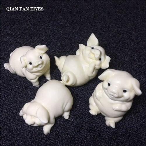 4 pcs Happy piggy statue，Exquisitely hand-carved，Modern art sculpture，Home Decorations，Cute animal gift piggy statue
