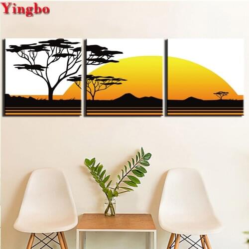 Abstract Sunset Tree landscape Diamond embroidery Diy diamond painting full square round diamond mosaic 3 pcs Cross Stitch Kit