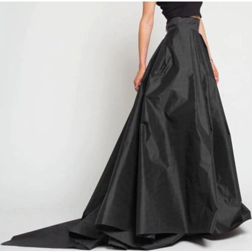 England Style Ball Gown Maxi Skirt Black High Waist Pleated Long Skirt with Train Gothic Ladies Formal Party Gown 2018 New