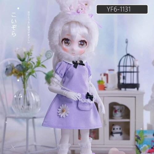 BJD Clothes 1/6 Orange Purple College Kawai Anime Style Rabbit Hat Tiny Body Dolls Accessories Puyoodoll Kumako Tinyfox MDD