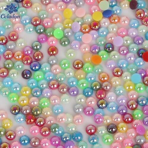 8 Size 50-1000pcs AB Colors Imitation Pearls Craft Half Round Flatback Beads DIY Decoration For Sewing Clothes