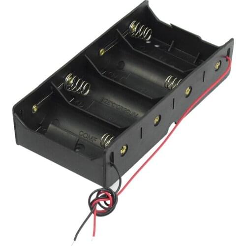 Black 4 x 1.5V D Battery Holder Storage Case Box w Wire Leads