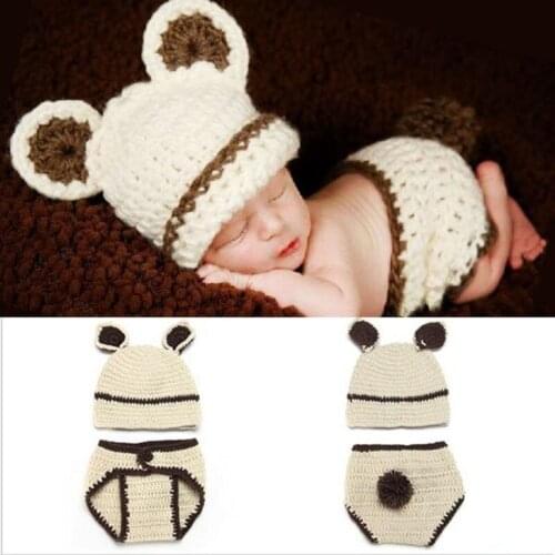 Crochet Bunny Rabbit Baby Hat with Diaper Set Newborn Photography Props Costume Outfit Handmade Animal Beanie Hat H047