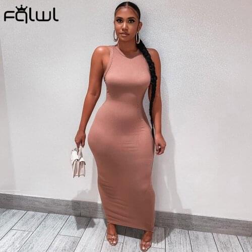 FQLWL Summer Sleeveless Wrap Party White Dresses For Women 2021 Long Black Bodycon Dresses Fashion Brown Black Casual Maxi Dress