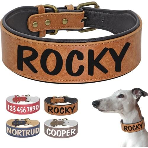 Customized Dog Collar Wide Leather Dog Collar Large Soft Padded Pet Dog Collars Perro For Medium Large Dogs XL 2XL Free Print
