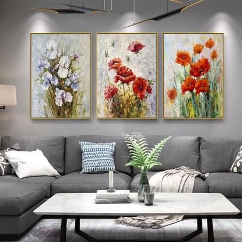 Handmade Oil Painting Canvas Abstract Red Flower Oil Painting Modern Canvas Wall Art For Home Living Room Decorative Paintings