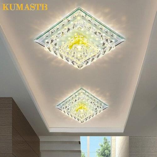 Simple Creative Crystal Aisle Ceiling Light 12W LED Luminarias Square Lustre LED Lampara Techo Living Room Porch Lamp KUMASTB