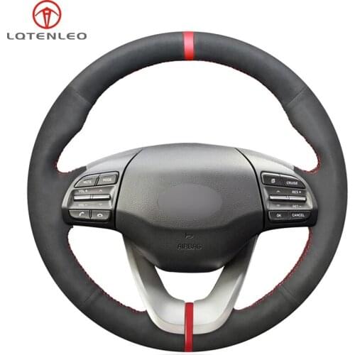 LQTENLEO Black Suede Steering Wheel Cover For Hyundai Veloster 2018 2019 i30 2016-2019 Elantra GT 2017-2019 Elantra 2017-2019