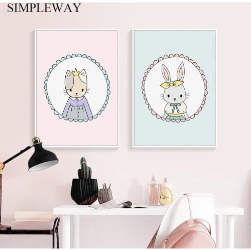 Cute Cartoon Animal Bunny Rabbit Poster Canvas Nursery Print Wall Art Painting Simple Decorative Picture Baby Room Decoration