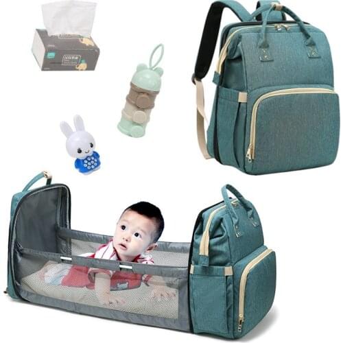 Baby Diaper Bag Backpack For Mom Portable Folding Crib Multi-Function Large Capacity Baby Backpack Bed Baby Stroller Nappy Bag