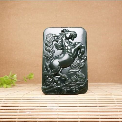 Natural He tian Jade Hand carving Horse Jade Pendant Jewelry Lucky Exorcise evil spirits Amulet Jade Pendant Fine Jewelry