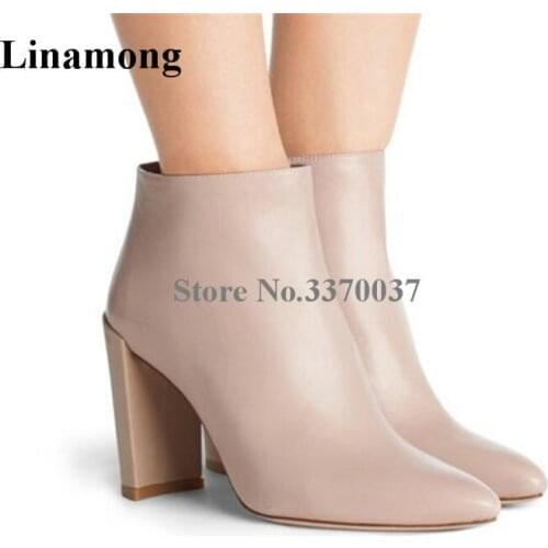 New Fashion Women Pointed Toe Chunky Heel Short Boots Zipper-up Leather Blue High Heel Thick Heel Ankle Booties Dress Shoes