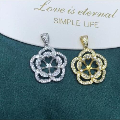 NEW ARRIVAL Flower 925 Sterling Silver Pendant Base Settings Mountings Findings Parts for Pearl Crystal Jade Agate 5pcs/lot