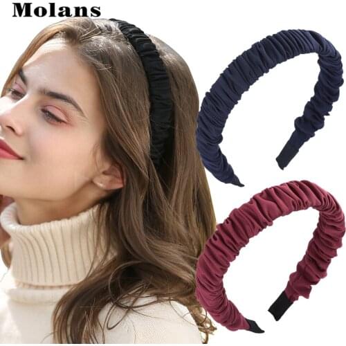 MOLANS New Black Stain Covered Rigid Headband for Women Ruched Hairband Ladies Girls Bezel Headpiece Fashion Hair Accessories