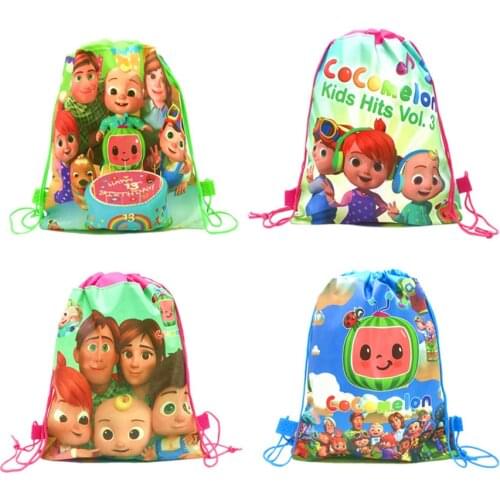 Wholesale Hot Cartoon CoCoMelon Birthday Party Gifts Non-woven Drawstring Bags Kids Boys Girls Favor Swimming School Backpacks