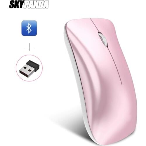 Girl Pink Wireless Bluetooth Mouse + 2.4Ghz 1600 DPI Wireless Mouse Mute Key USB Rechargeable Power Saver Woman Mice