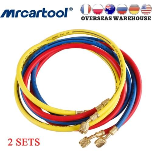 MRCARTOOL 2Sets Refrigerant Hoses Pipe For R134a R12 R22 R404 R502 Air Conditioner Refrigerant Digital Manifold 3 Colors Tube