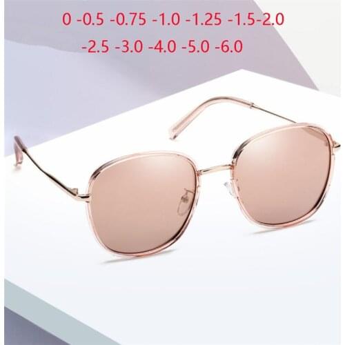 Pink Lens Oval Polarized Sunglasses Women Men Metal Myopia Lens Prescription Sunglasses Okulary Korekcyjne 0 -0.5 -0.75 To -6.0