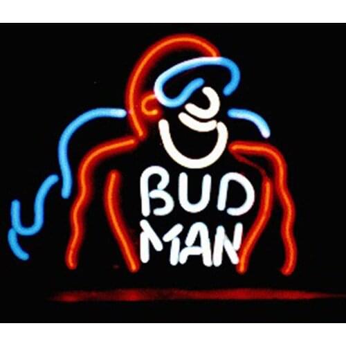 Bud Man Custom Handmade Real Glass Tube Beer Bar KTV Store Restaurant Firms Advertise Decoration Gift Display Neon Sign 16"X16"