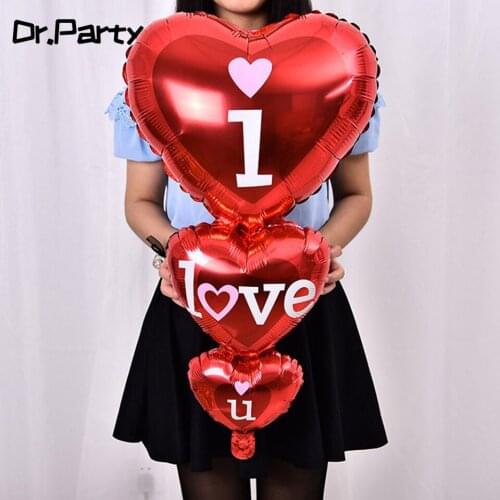 Stringed Triple Red Hearts I LOVE U Helium Foil Balloon Wedding Ceremony Birthday Party Supplies Valentines Day Gift Balloons