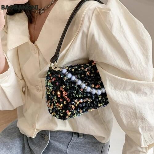 Women Mini Crossbody Bag For Women Quality Leather Pearl Sequins Shoulder Messenger Bags Female Travel Handbag and Purse