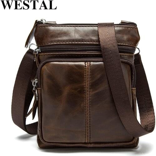 WESTAL Mens Shoulder Bag for Men Genuine Leather Bag Small Phone Messenger Bags Male Designer Crossbody Bags Man Handbags 701