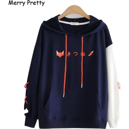 Merry Pretty Cotton Womens Cartoon Print Lace Up Hoodies Sweatshirts 2020 Winter Long Sleeve Harajuku Cute Hooded Tracksuits